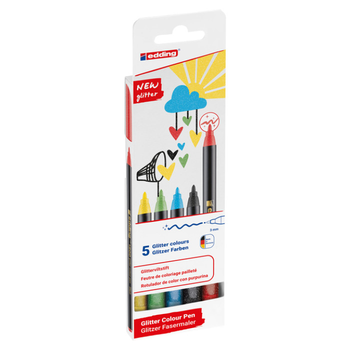 Fineliner edding 1200 fijn glitter assorti set à 5 stuks