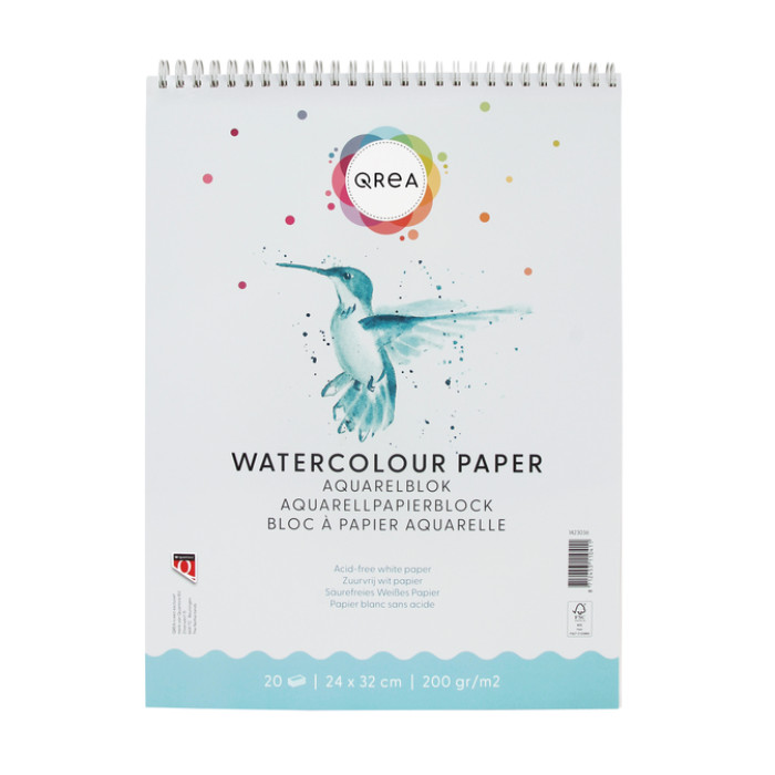 Aquarelblok Qrea 24x32 20 vel 200gr spiraal