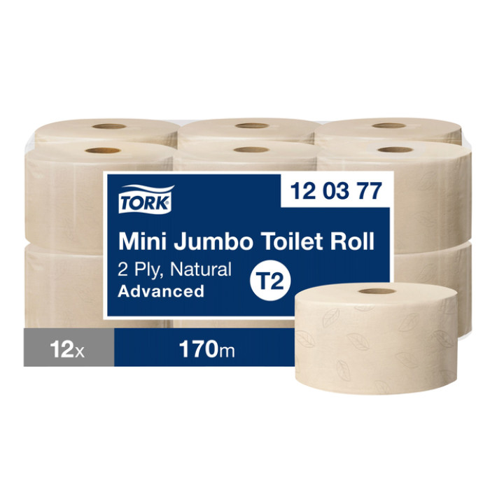 Toiletpapier Tork T2 Advanced jumbo klein 2-laags 170m naturel 120377