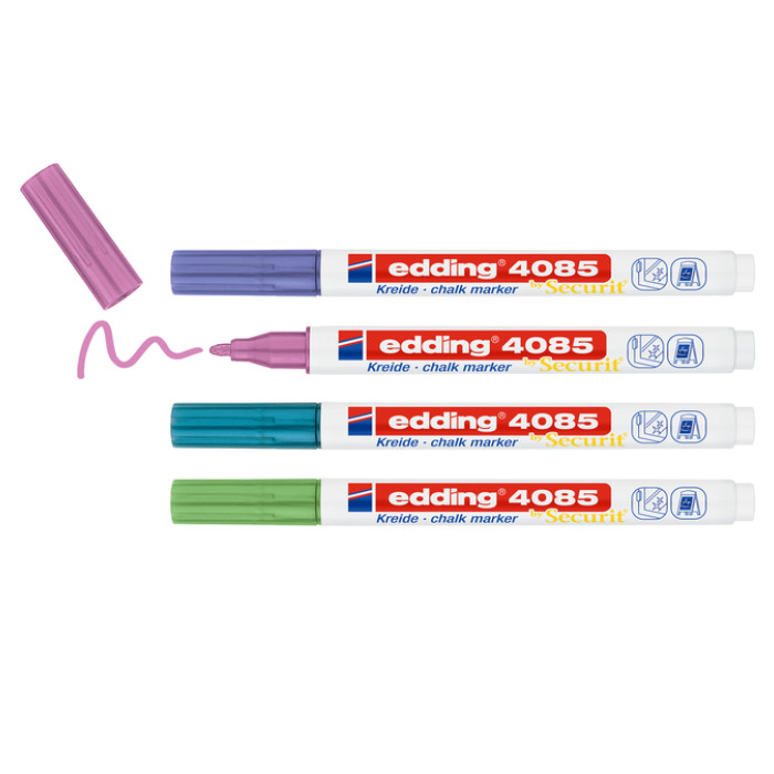 Krijtstift edding 4085 by Securit rond 1-2mm mtl assorti blister à 4st
