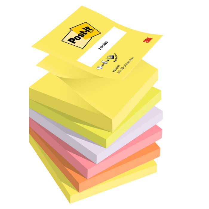 Memoblok 3M Post-it Z-Note R330 76x76mm ass kleur 6 stuks