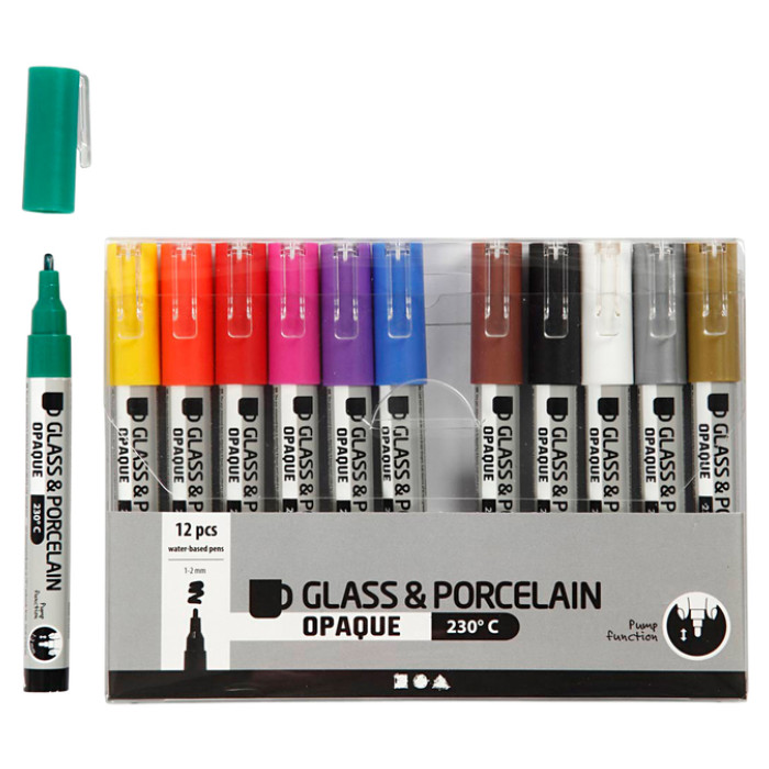Glas- & Porseleinstiften Creativ Company 1-2mm set à 12 kleuren
