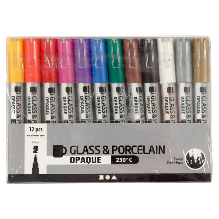 Glas- & Porseleinstiften Creativ Company 1-2mm set à 12 kleuren