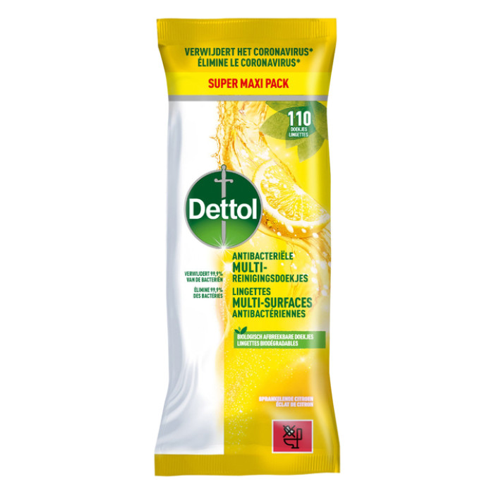 Reinigingsdoekjes Dettol antibacterieël Citrus 110 stuks