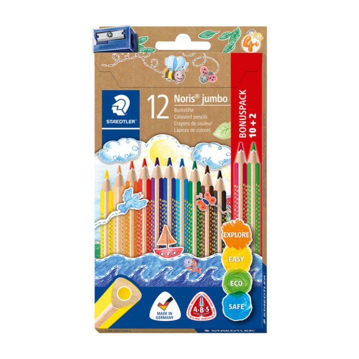 Kleurpotloden Staedtler Noris jumbo set à 10+2 kleuren gratis