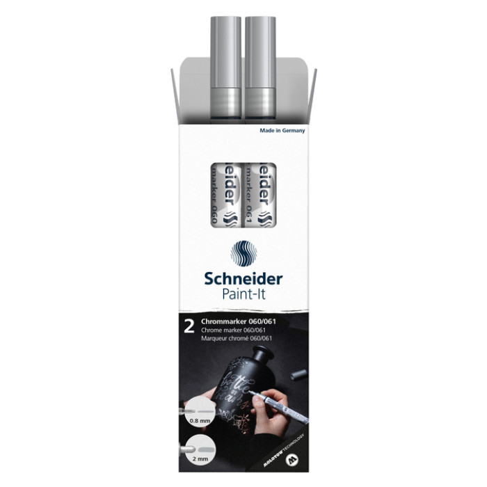 Viltstift  Schneider Paint-it 060 - 061 2.0mm en 0.8mm mtl chrome 2st