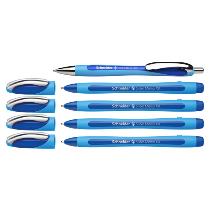 Balpen Schneider Slider Memo XB  blauw 4st + 1 gratis Slider balpen