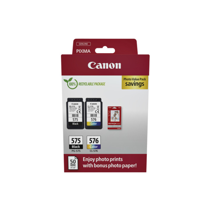 Inktcartridge Canon PG-575 CL-576 zw + kl + papier
