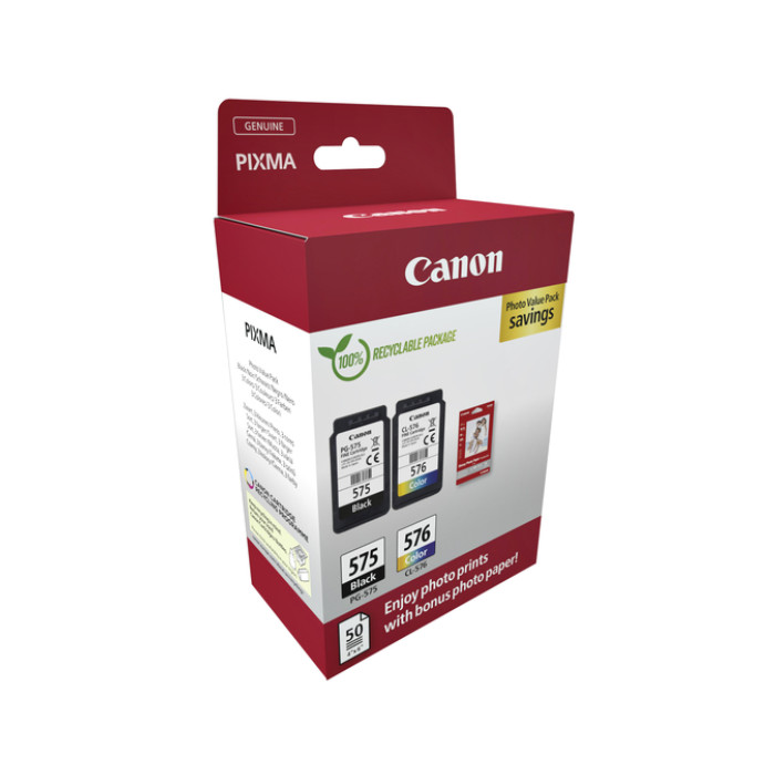 Inktcartridge Canon PG-575 CL-576 zw + kl + papier