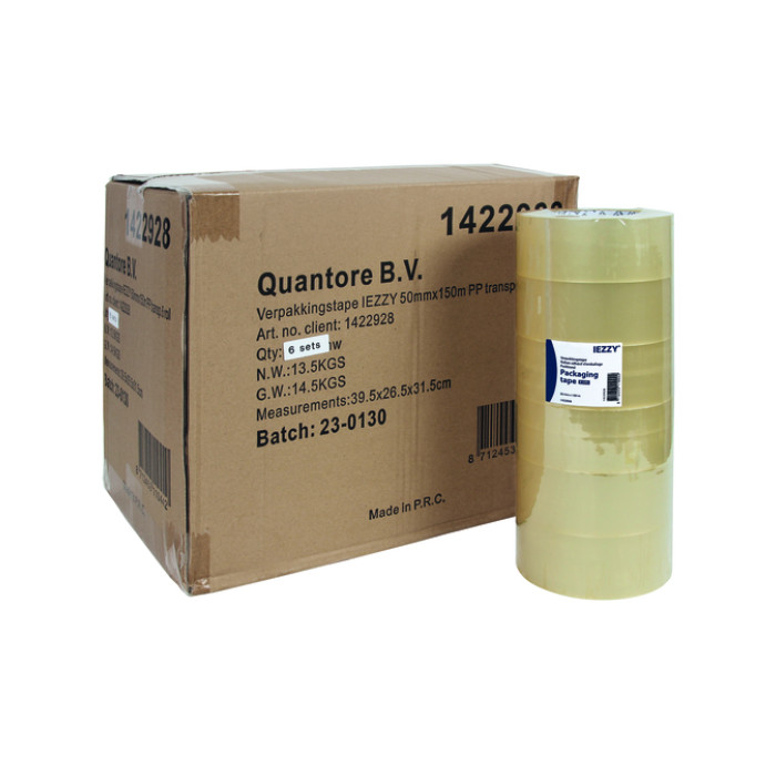 Verpakkingstape IEZZY PP 50mmx150m (Jumbo) transparant 6 rollen
