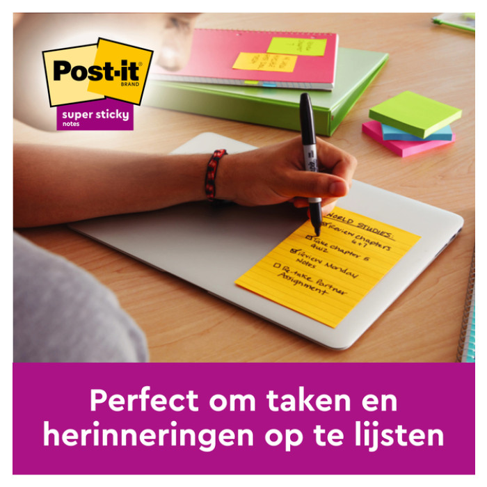 Memoblok 3M Post-it XL-LL Super Sticky 101mmx101mm groen met lijn 70 vel