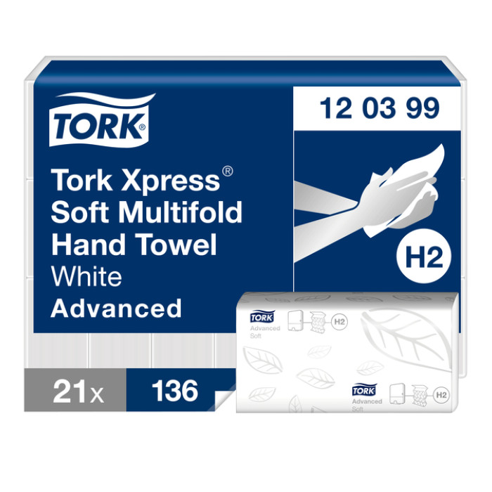 Handdoek Tork H2 Xpress Advanced multifold 2-laags 212x340mm 21x136 vel wit 120399