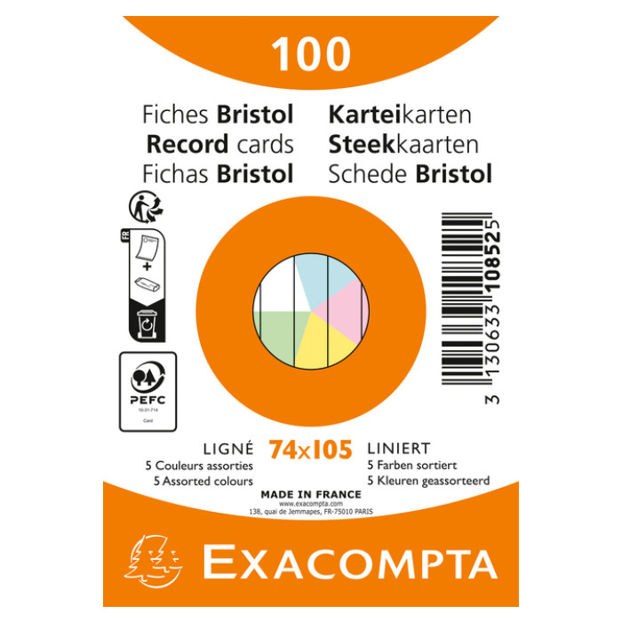 Flashcard Exacompta 74x105mm lijn 5 kleuren 100 vel