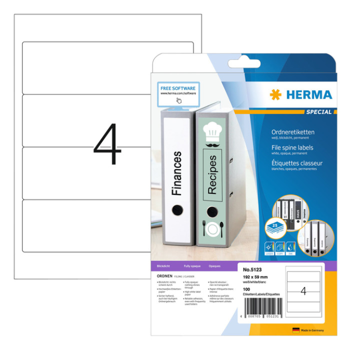 Rugetiket HERMA 5123 192x59mm zelfklevend wit 100 etiketten