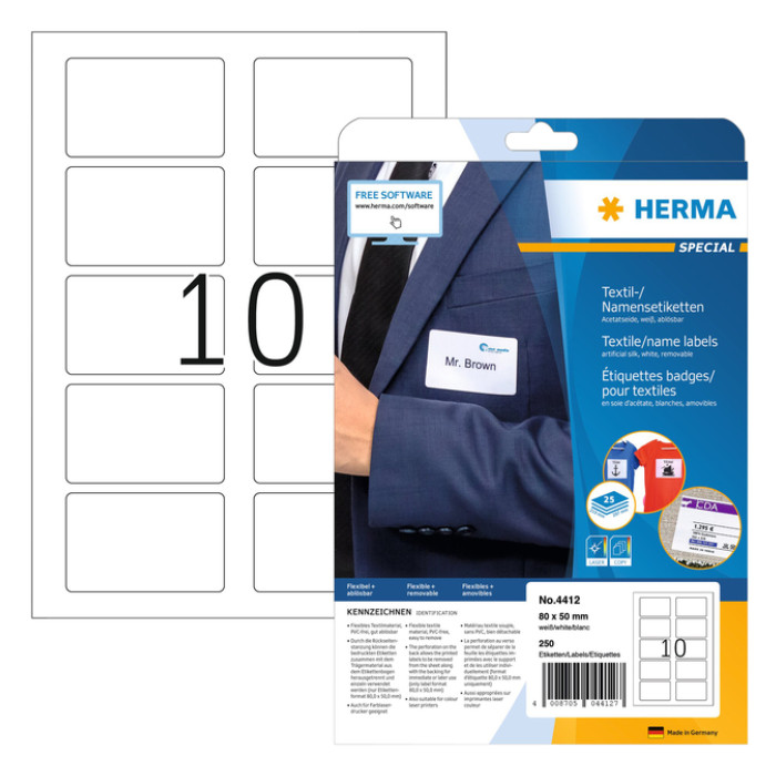 Naambadge etiket HERMA 4412 80x50mm verwijderbaar wit 250 etiketten