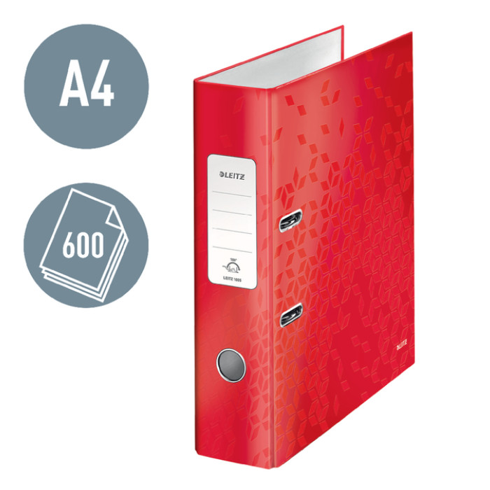 Ordner Leitz WOW 180 gelamineerd 80mm A4 rood