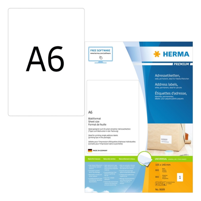 Etiket HERMA 8689 105x148mm Premium wit 800 etiketten