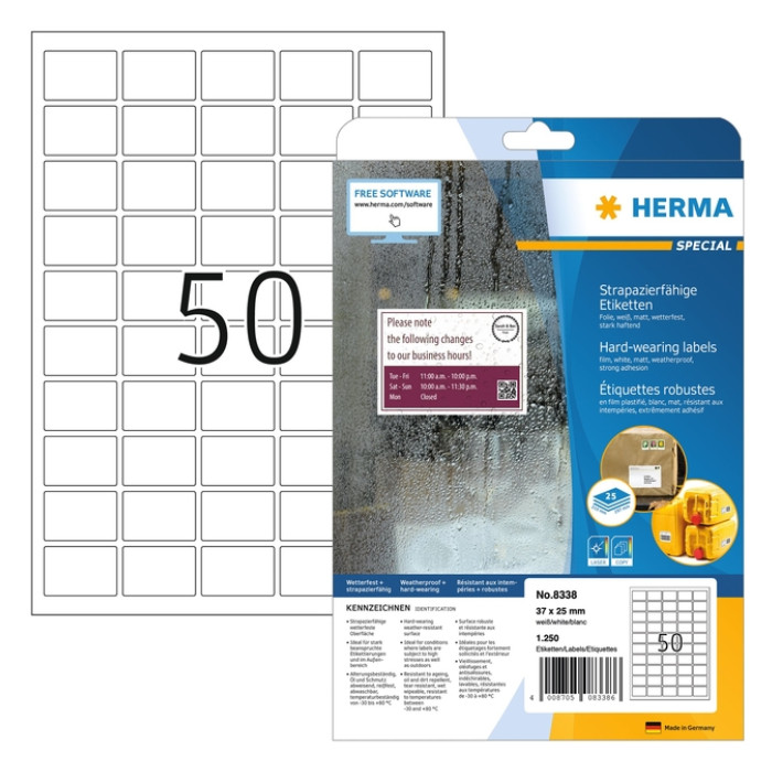 Etiket HERMA 8338 37x25mm weerbestendig wit 1250 etiketten