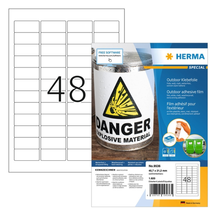 Etiket HERMA 9536 45.7x21.2mm weerbestendig wit 1920 etiketten