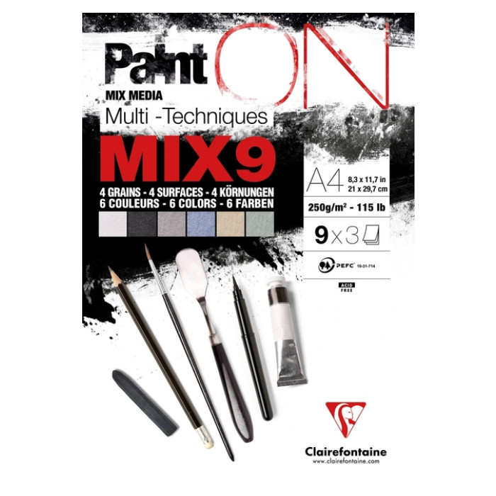 Mix Media Papier Clairefontaine A4 Paint On 27 vel 250gram assorti