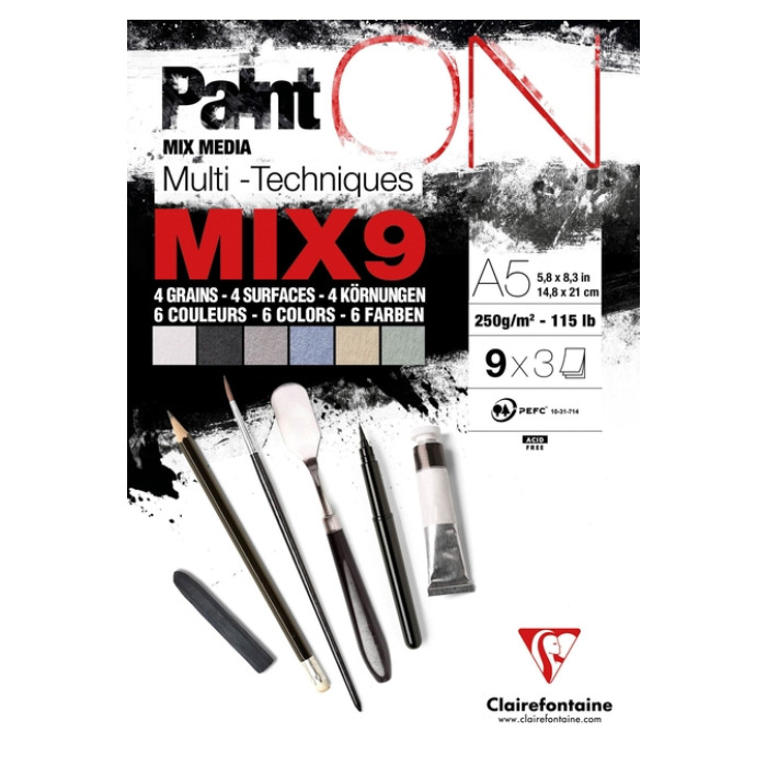 Mix Media Papier Clairefontaine A5 Paint On 27 vel 250gram assorti