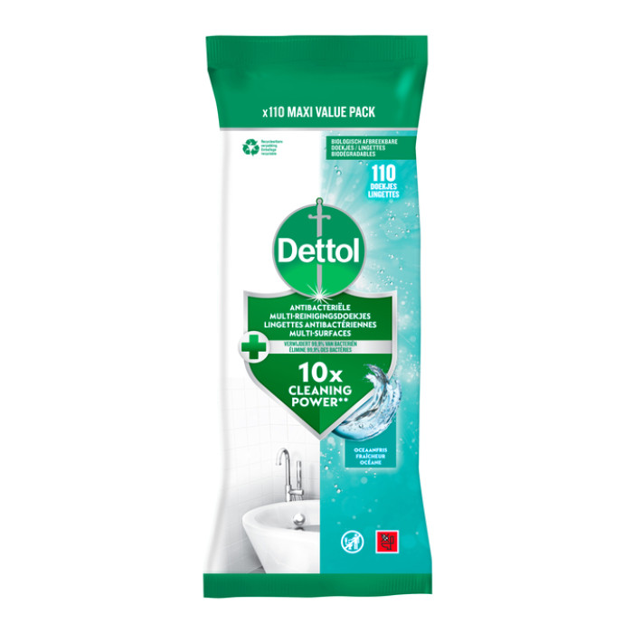 Reinigingsdoekjes Dettol antibacterieël Ocean 110 stuks