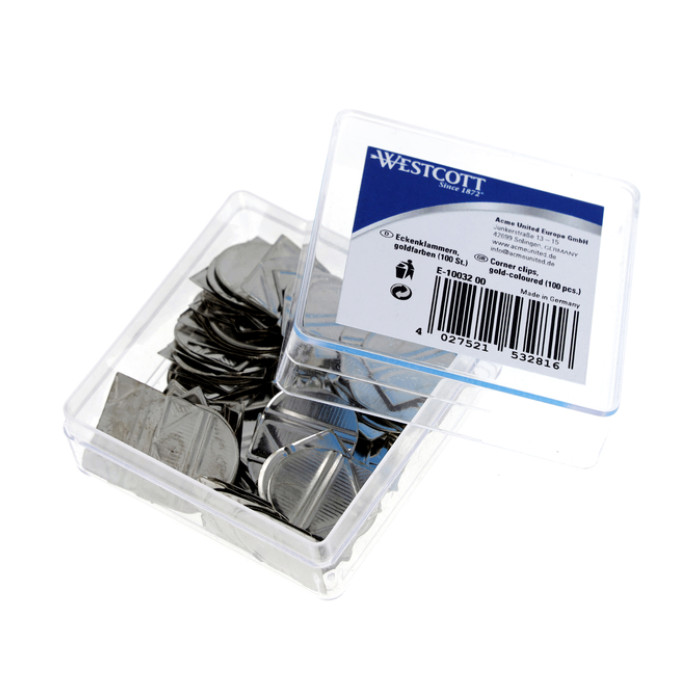 Hoekclips Westcott aluminium zilverkleurig doos à 100 stuks