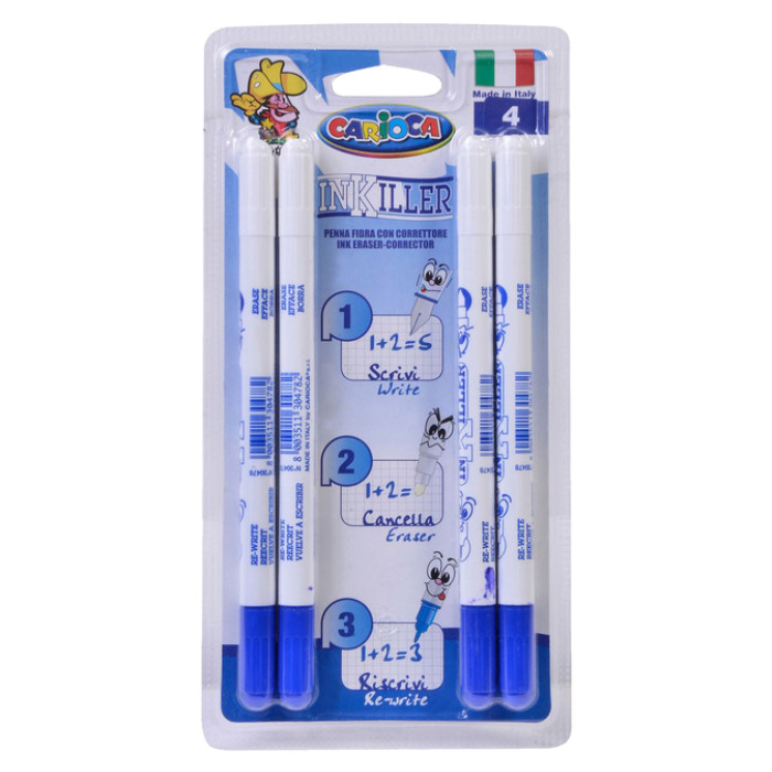 Viltstift Carioca Inkiller met wisser set à 4 stuks