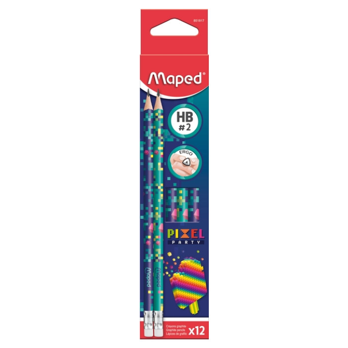 Grafietpotlood Maped Pixel Party met gum set à 12 stuks assorti
