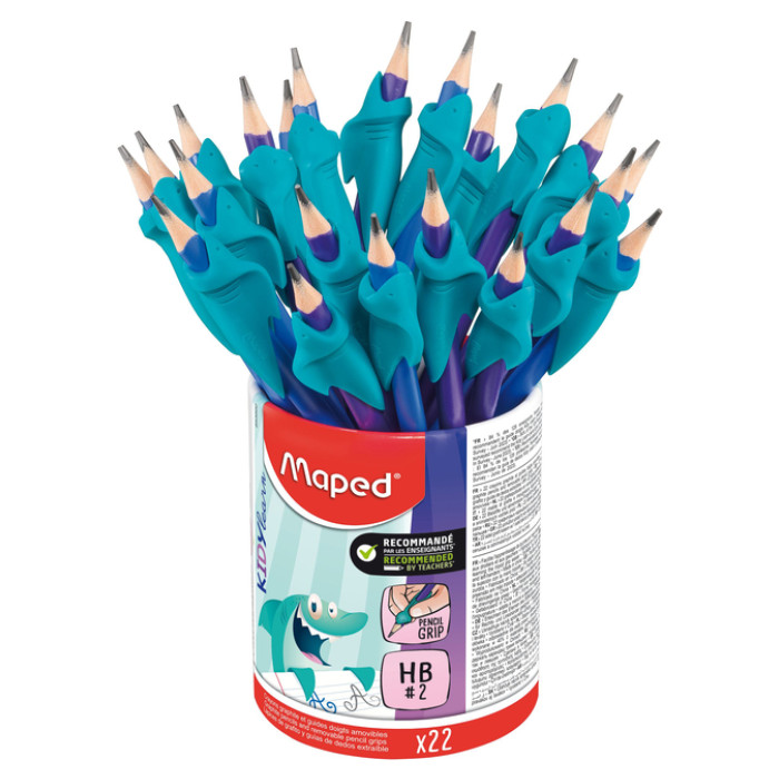 Grafietpotlood Maped Kidy Learn met gum en vingerhulp pot à 22 stuks assorti