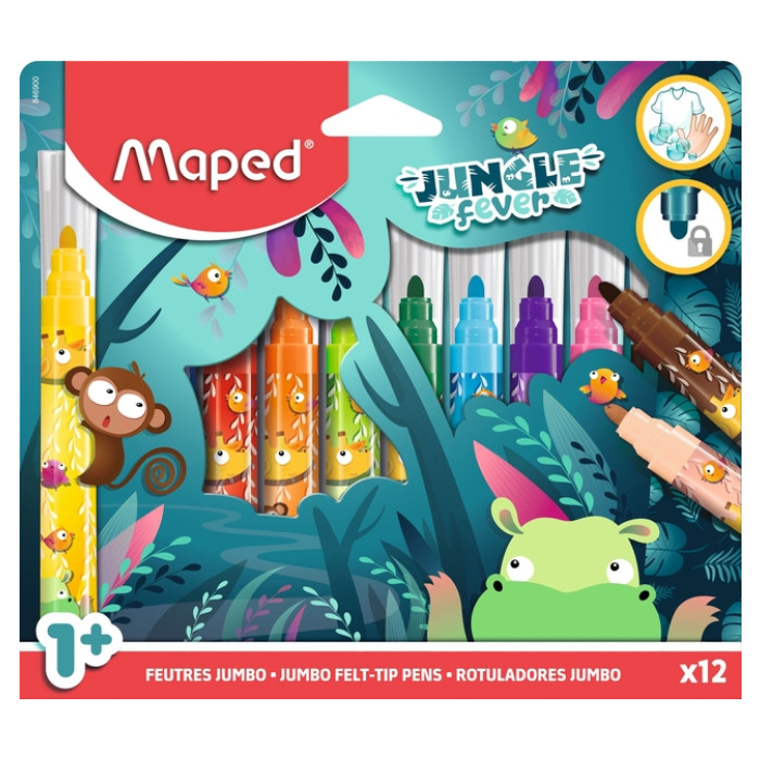 Viltstift Maped Jungle Fever Jumbo set à 12 kleuren