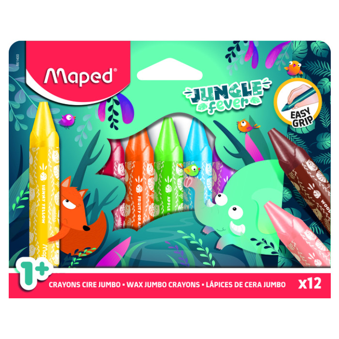 Waskrijt Maped Jungle Fever Jumbo set à 12 kleuren