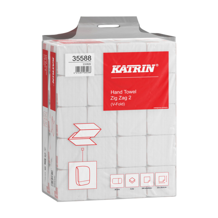 Handdoek Katrin z-vouw 2-laags 244x230mm 20x200 vel wit 35588
