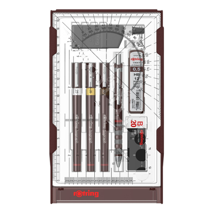 Tekenset rOtring Isograph college 0.25mm, 0.35mm en 0.5mm 34 stuks