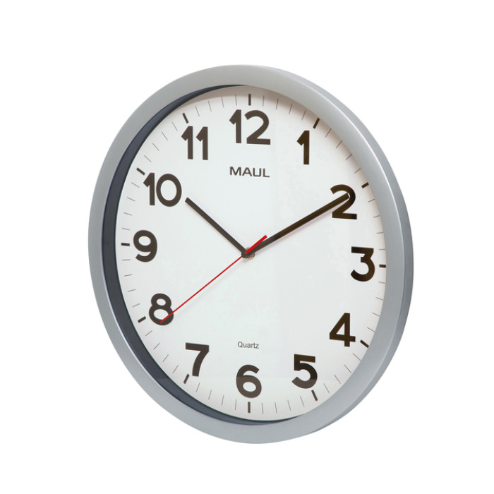 Wandklok MAUL Step Quartz Ø40x5cm kunststof zilver/wit stildraaiend