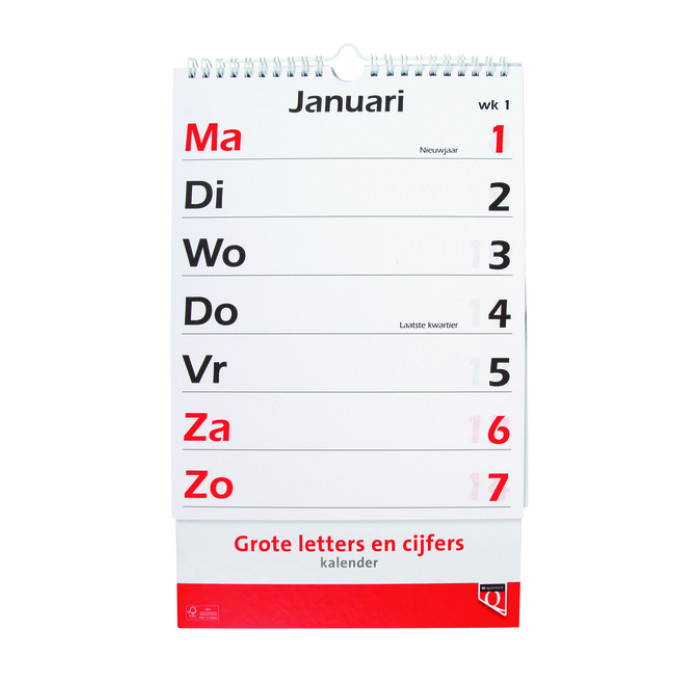 Kalender 2026 met grote letters en cijfers Quantore