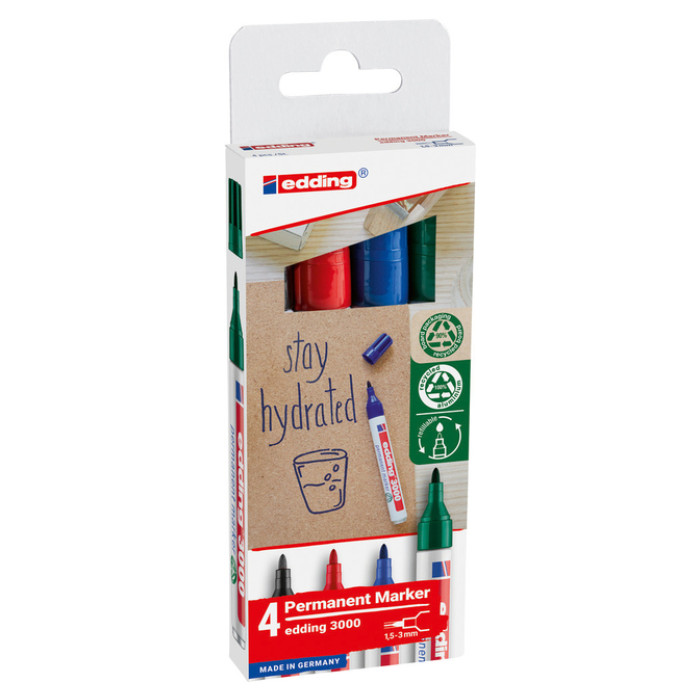 Viltstift edding 3000 creatief rond 1.5-3mm assorti blister à 4 stuks