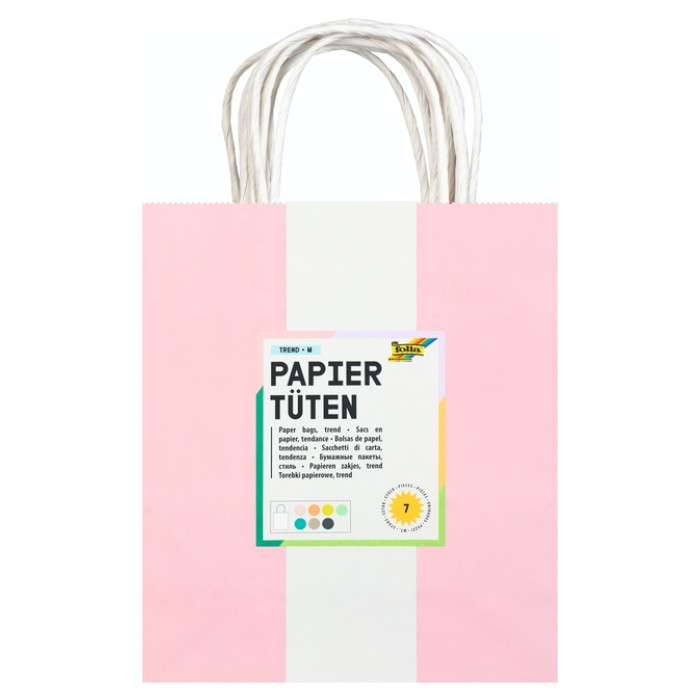 Tas met handvat Folia kraftpapier 110gr 18x21x8cm set à 7 kleuren