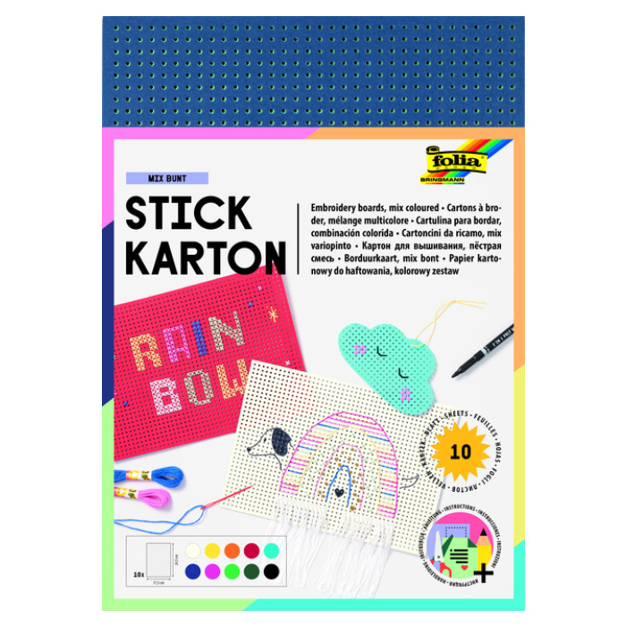 Borduurkaarten Folia 17.5 x x24.5cm 300gr 10 vel assorti