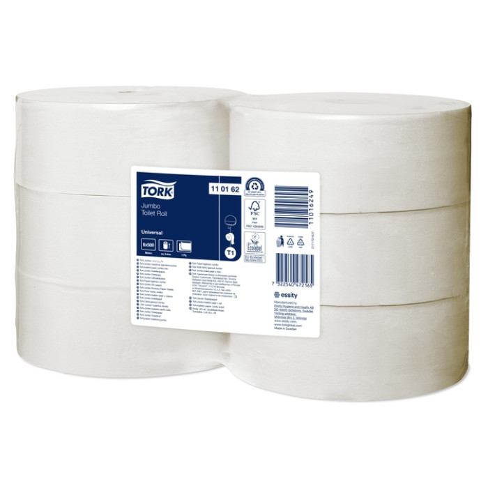 Toiletpapier Tork T1 Universal jumbo 1-laags 500m wit 110162
