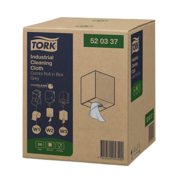 Reinigingsdoek Tork W1-W2-W3 Premium Industrial 1-laags 390 vel grijs 520337