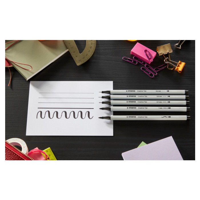 Creative Tips STABILO Arty assorti tips zwart en grijs blister à 10 stuks