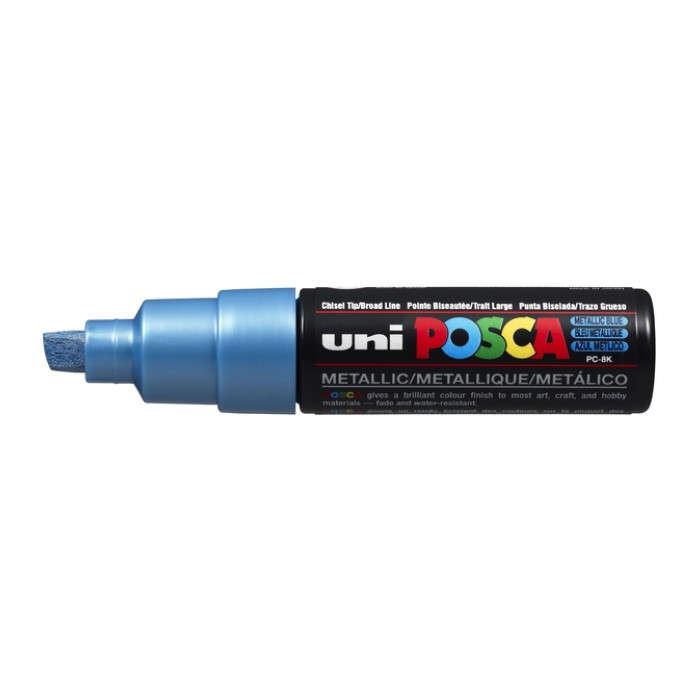 Paintmarker Uni POSCA PC8K breed schuin metallic blauw