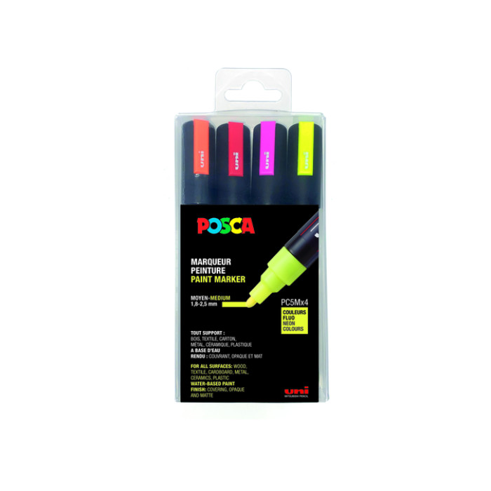 Paintmarker Uni POSCA PC5M medium fluor assorti set à 4 stuks