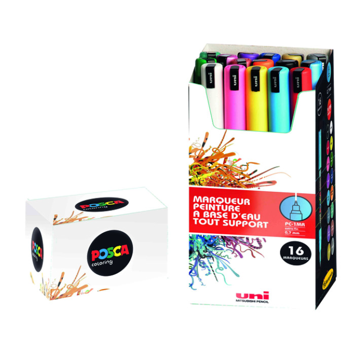 Paintmarker Uni POSCA PC1MR extra fijn assorti set à 16 stuks