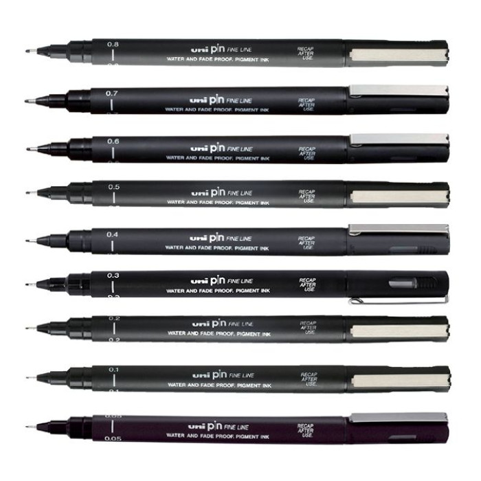 Fineliner Uni-ball Pin ASP008 set à 5 breedtes zwart