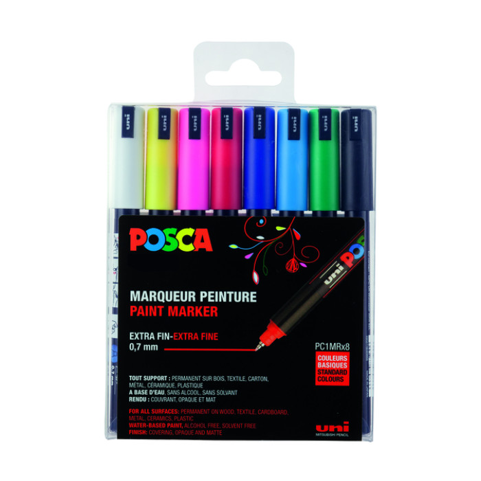 Paintmarker Uni POSCA PC1MR extra fijn assorti set à 8 stuks