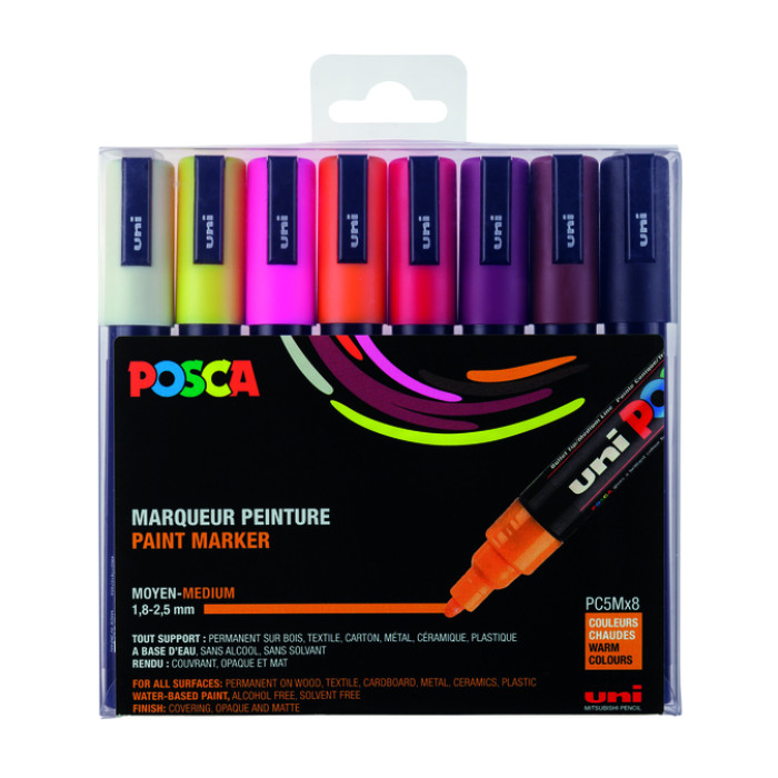Paintmarker Uni POSCA PC5M medium warm assorti set à 8 stuks