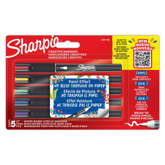 Creatieve marker Sharpie brushpunt assorti blister à 5 stuks