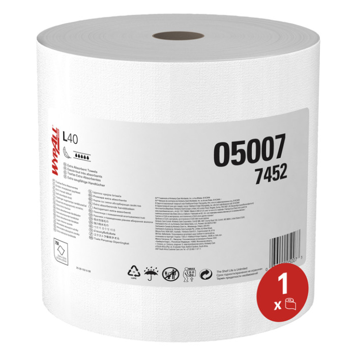 Poetsrol WypAll L40 PowerClean 1-laags 315mmx232m 750 vel wit 7452